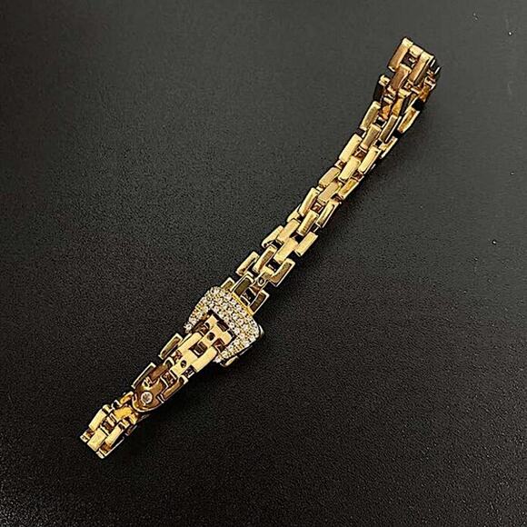 Gold Belt Buckle Bracelet Matching Ring Set, Zircon, Chain Link, Minimalist - Picture 7 of 13